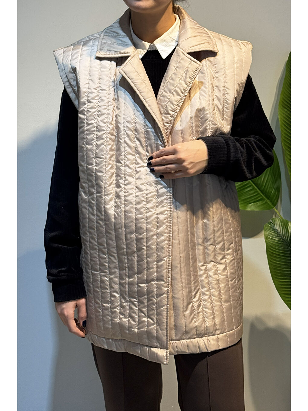 Kapitone Kuşak Detay Yelek 51258 Bej-2