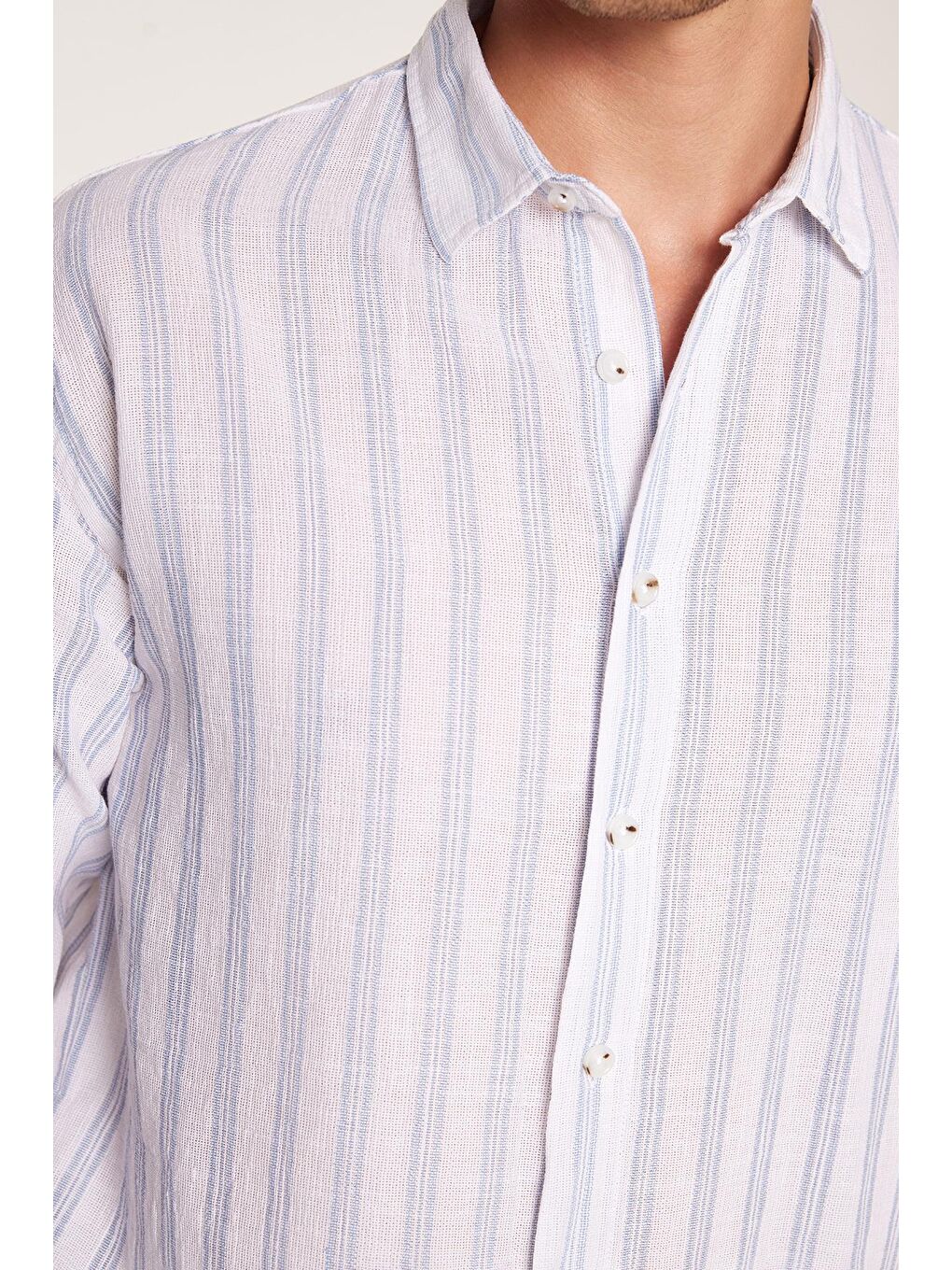 Karışık Relax Fit Oversize Dökümlü Rahat Kesim Çizgili Keten Spor Erkek Gömlek-2