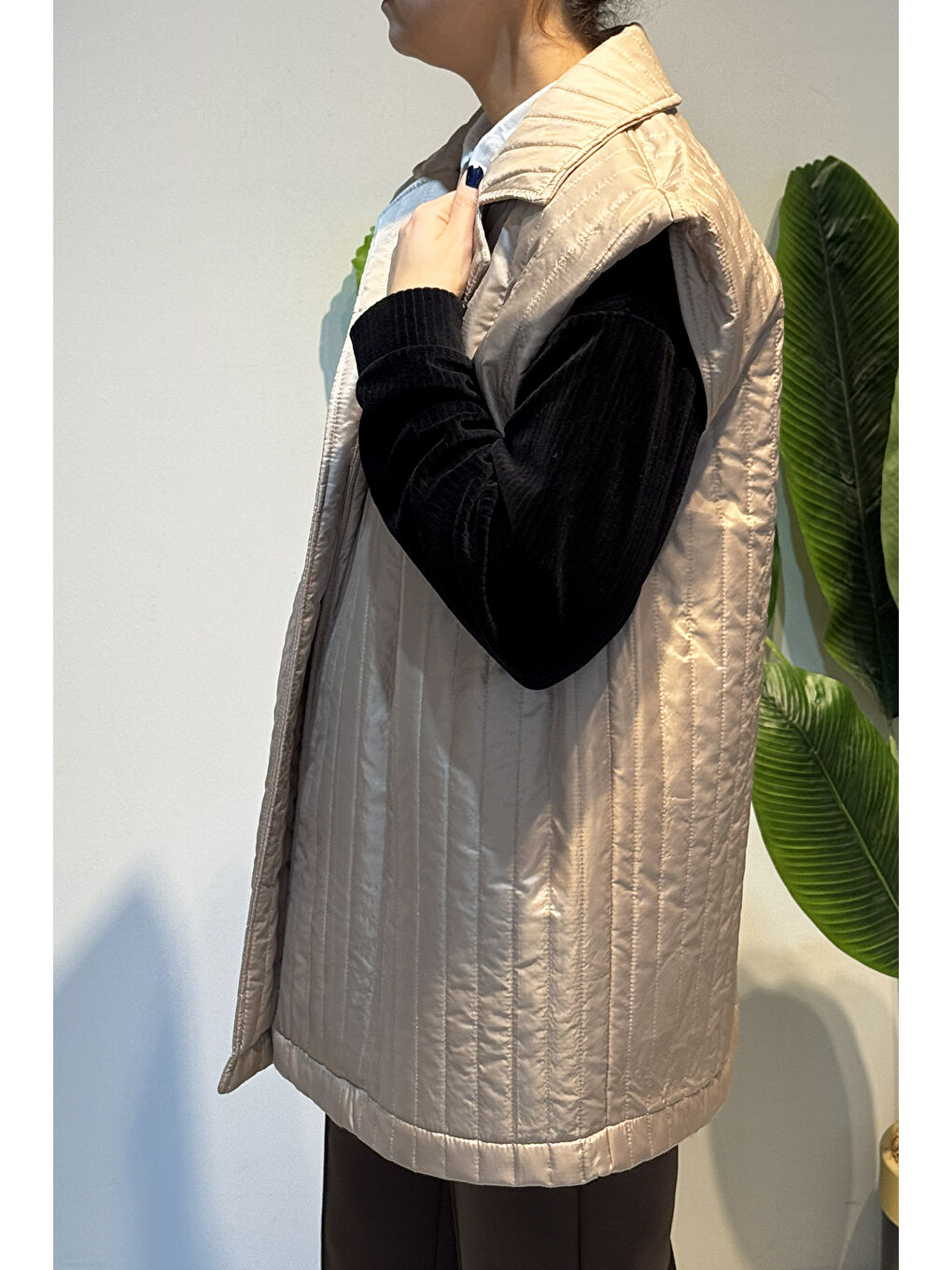 Kapitone Kuşak Detay Yelek 51258 Bej-3