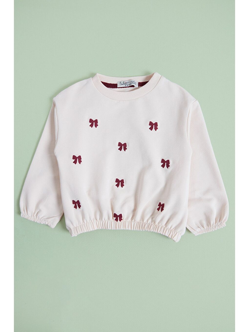 Bordo Kurdele Nakışlı Bol Paça Kız Çocuk Takım-1