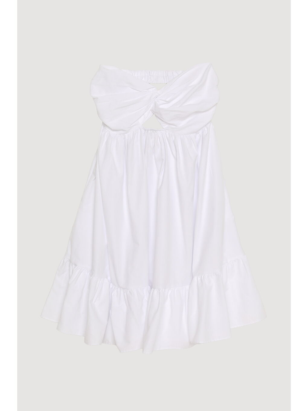 Önü Düğüm Detaylı Sırt Dekolteli Straplez Mini Elbise Beyaz-1