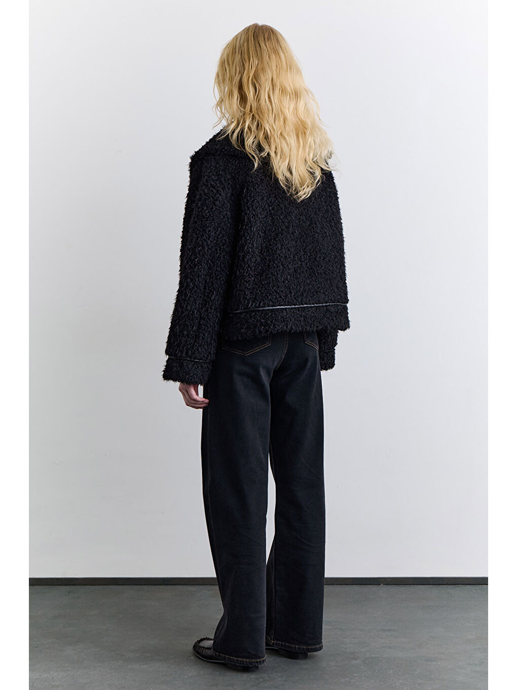 Düğmeli Kürk Kaban Siyah-5