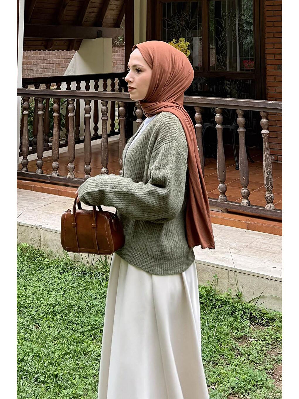 Crop V Yaka Hırka Haki-1