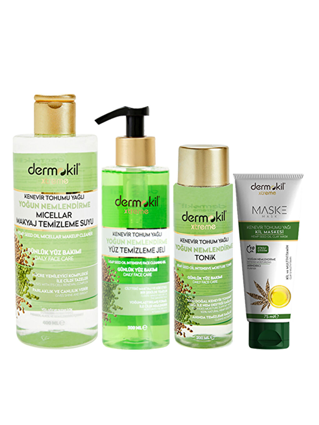 DERMOKIL DERMOKİL Kenevir Maske 75 ml + Kenevir Micellar 300 ml + Kenevir Tonik 200 ml + Kenevir Yüz Temizlem