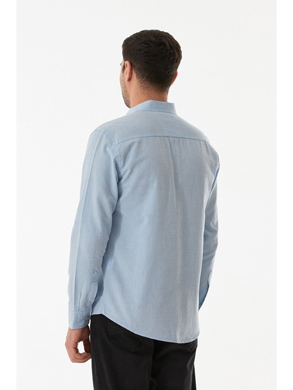 Mavi Çift Cepli Düğmeli Gömlek-2