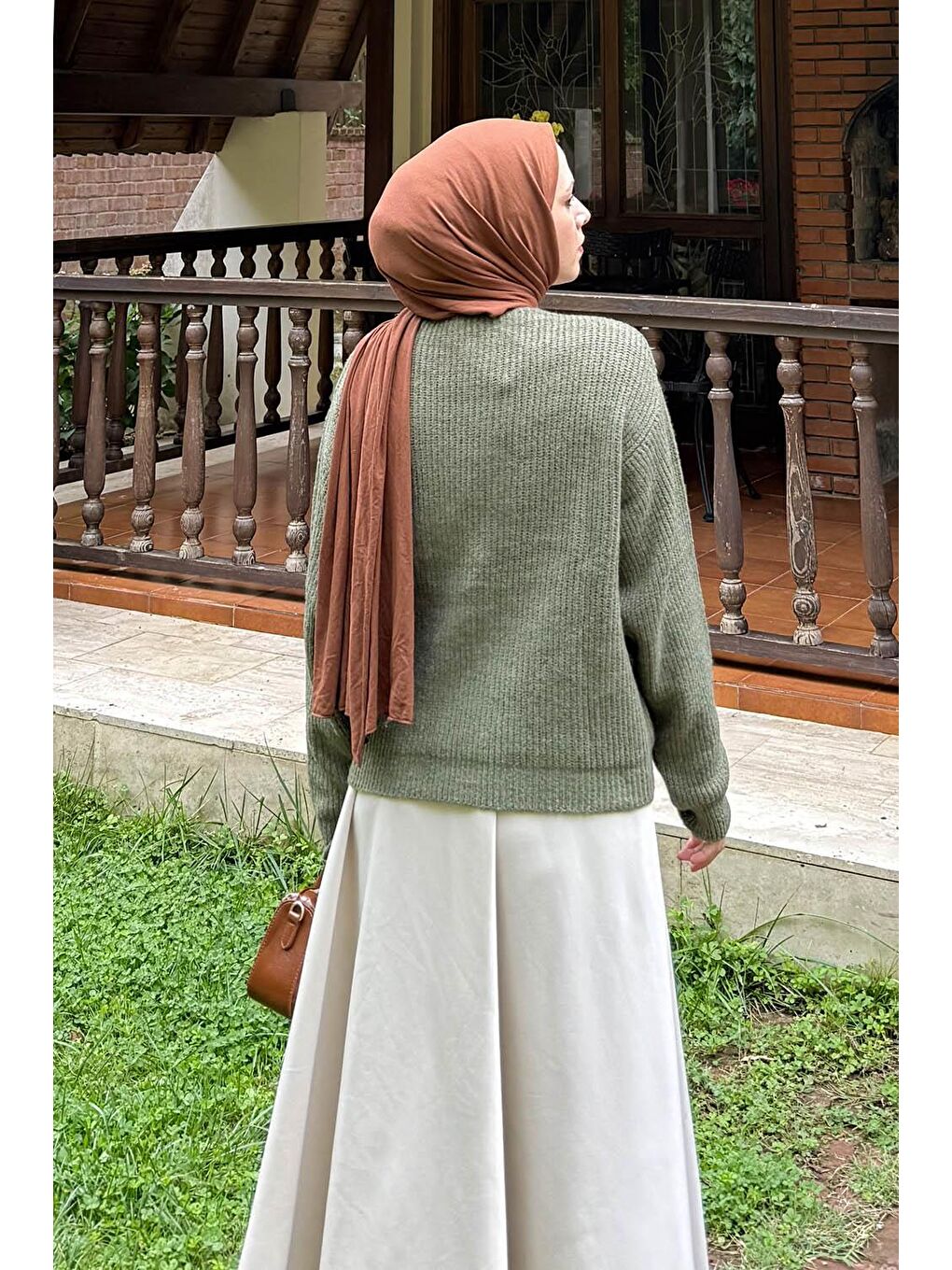 Crop V Yaka Hırka Haki-3