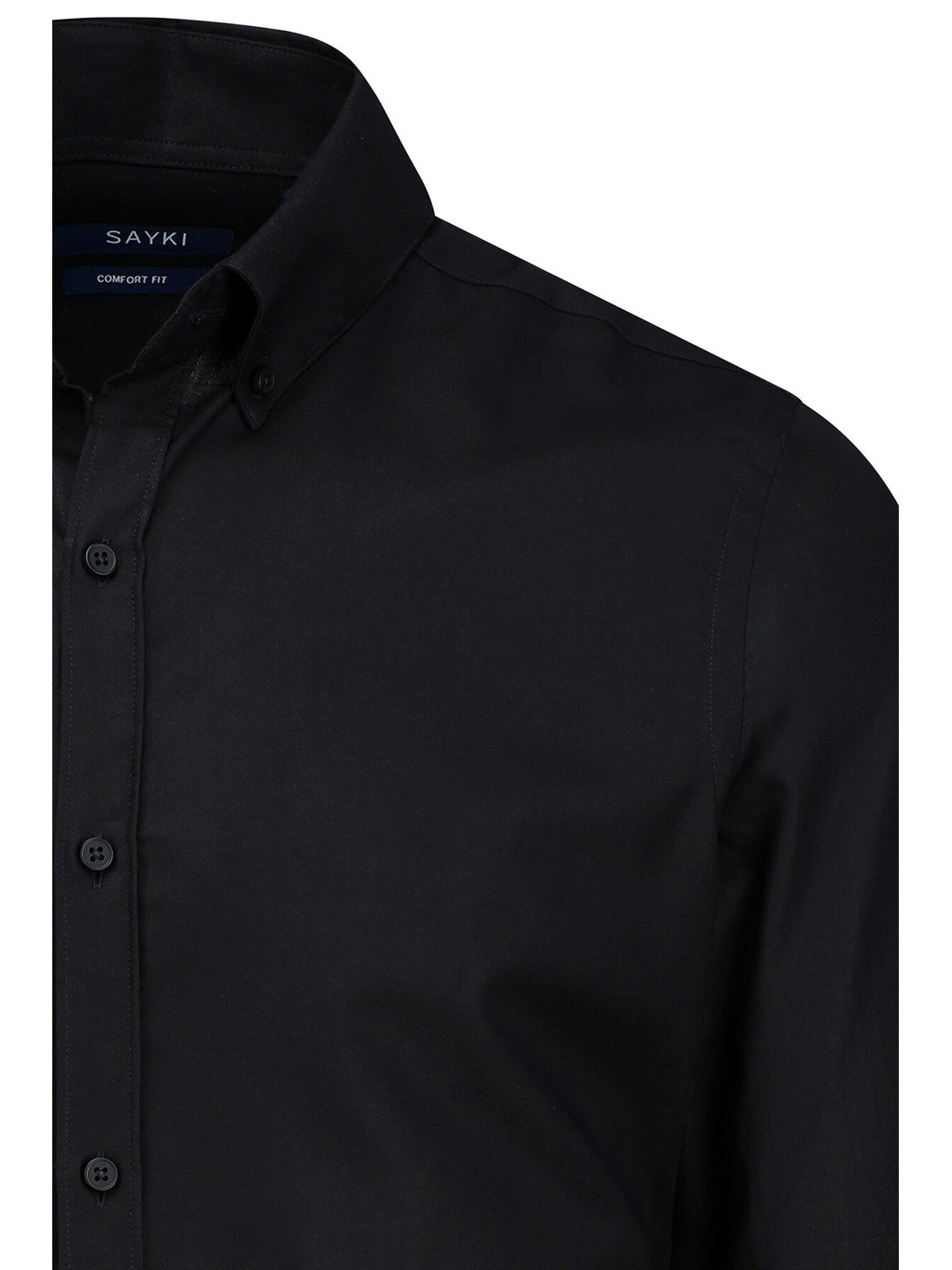 Siyah Comfort Fit Düğmeli Yaka 100% Pamuk Uzun Kollu Oxford Gömlek-2