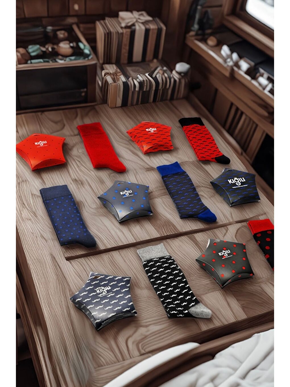 Lacivert Tekli Bıyık Desenli Pamuklu Dikişsiz Soket Çorap-3