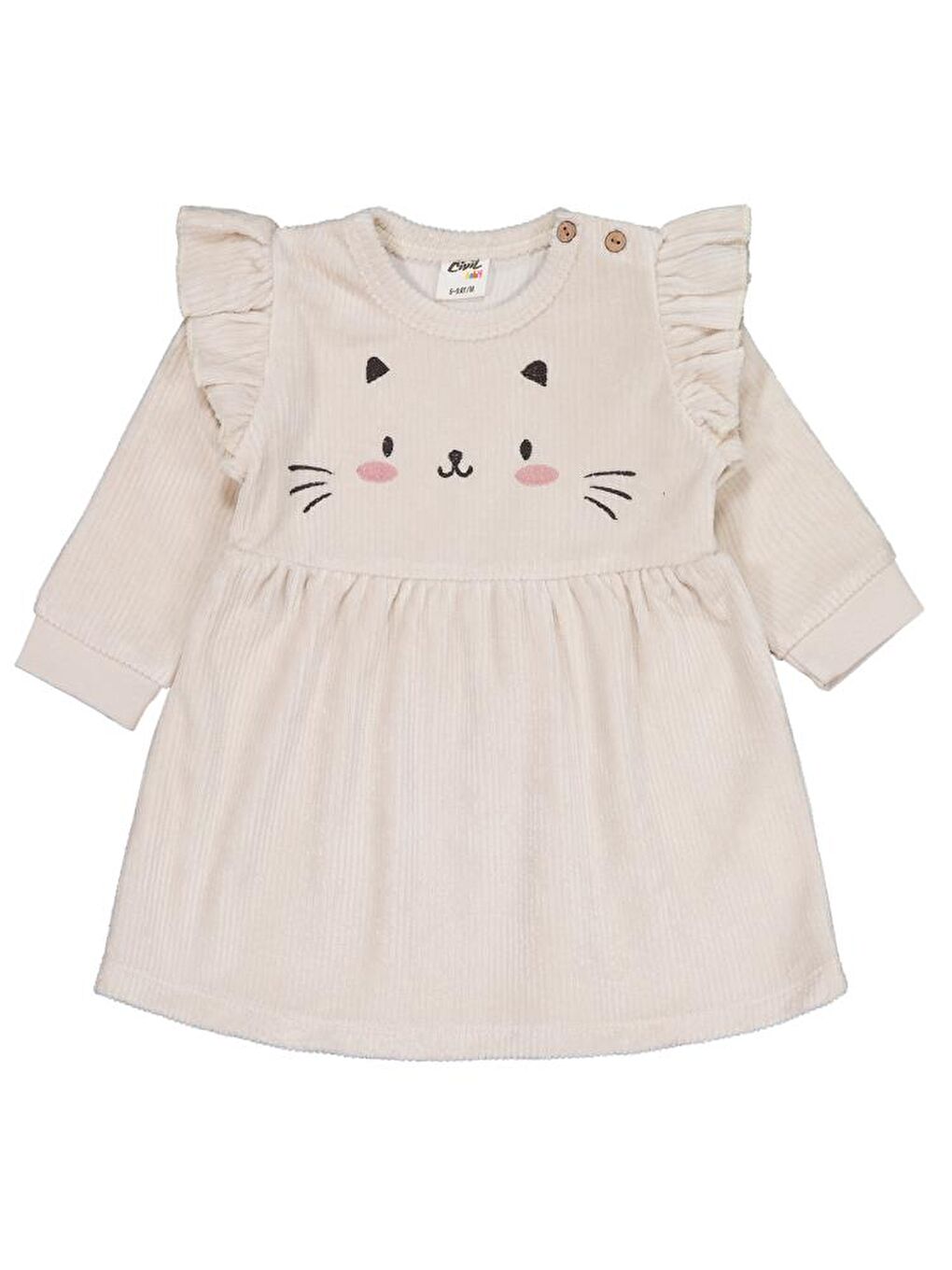 Bej Baby Kedi Nakışlı 6-18 Ay Elbise-1