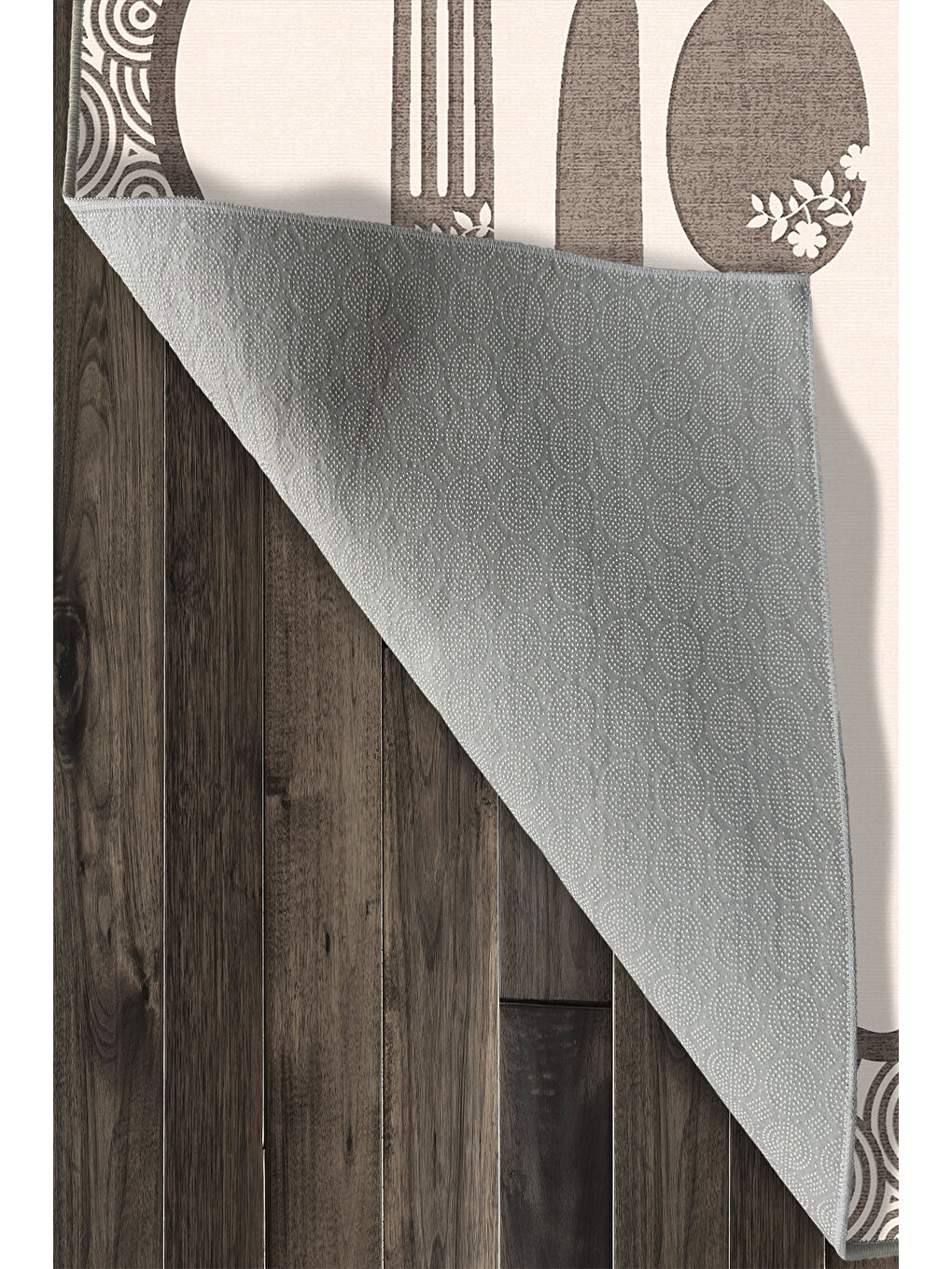 Ekru Dekoratif Özel Tasarım Yıkanabilir İnce Kaymaz Tabanlı Modern Halı KECE FR42-4