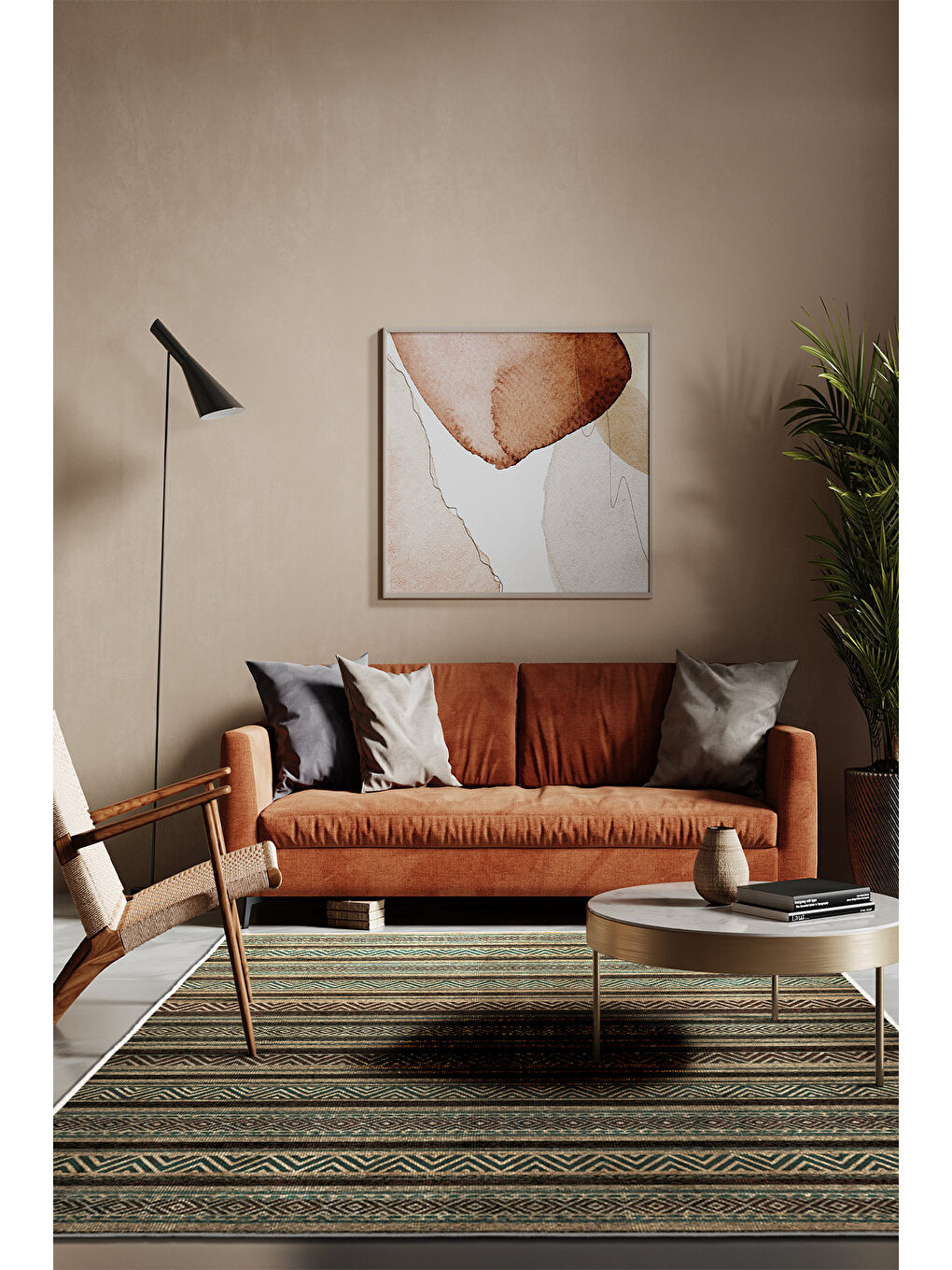 Kahverengi Dekoratif Özel Tasarım Yıkanabilir İnce Kaymaz Tabanlı Modern Halı KECE FR35-1