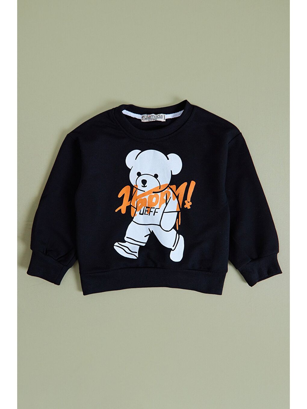 Siyah Ayıcık jeff Baskılı Erkek Çocuk Sweatshirt Takım-1