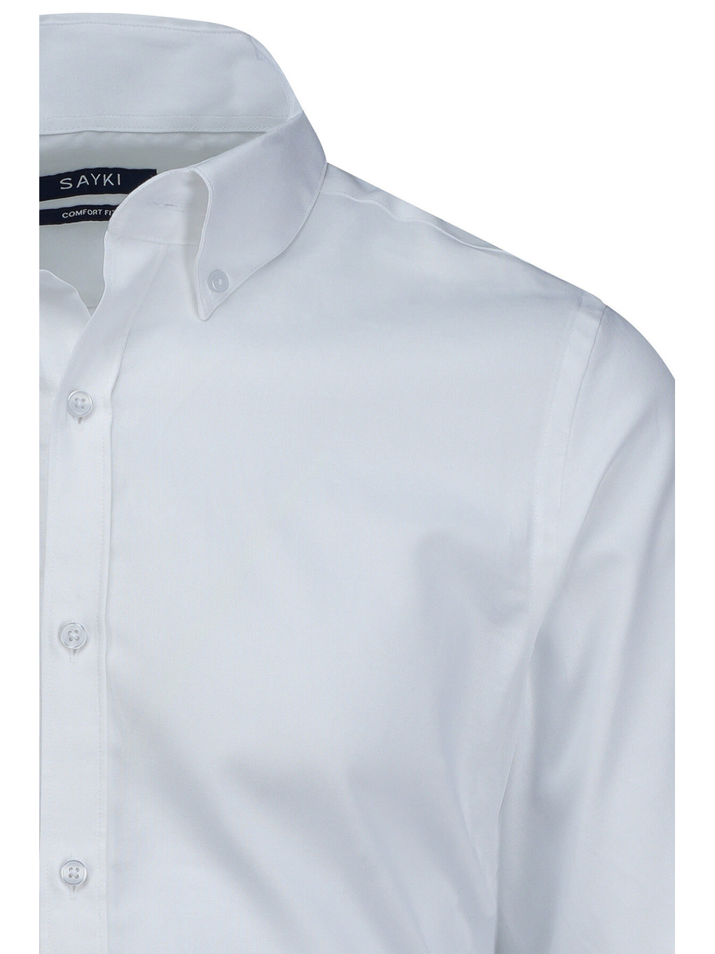 Beyaz Comfort Fit Düğmeli Yaka 100% Pamuk Uzun Kollu Oxford Gömlek-1