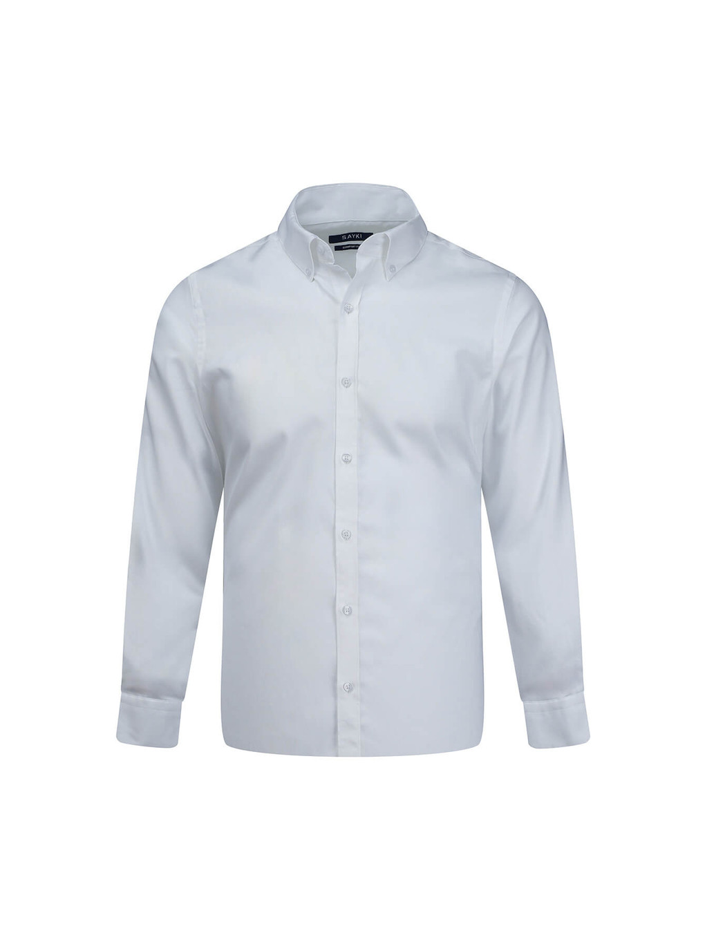 Beyaz Comfort Fit Düğmeli Yaka 100% Pamuk Uzun Kollu Oxford Gömlek-3
