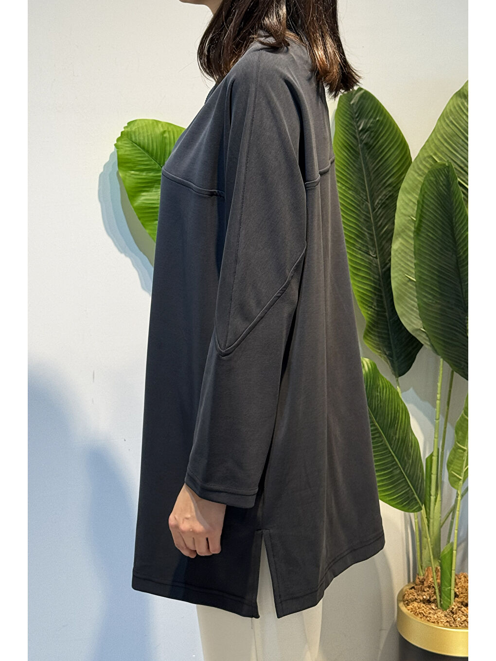 Ön Kısmı Fermuar Detay Tunik 10611 Siyah-2