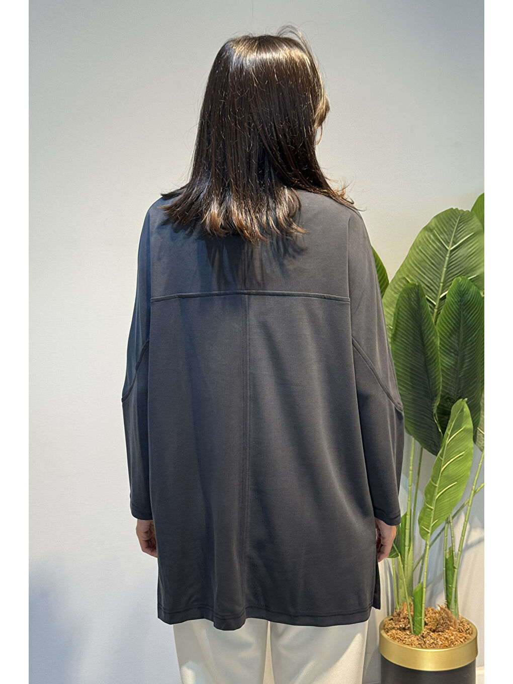 Ön Kısmı Fermuar Detay Tunik 10611 Siyah-3