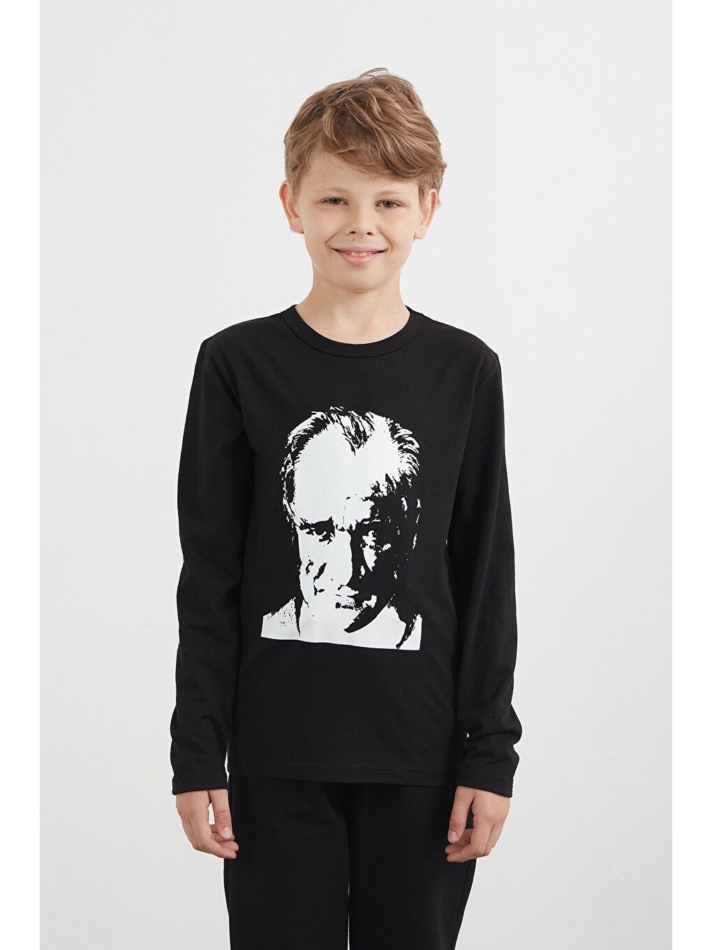 Siyah Atatürk Baskılı Uzun Kollu Unisex Çocuk Body