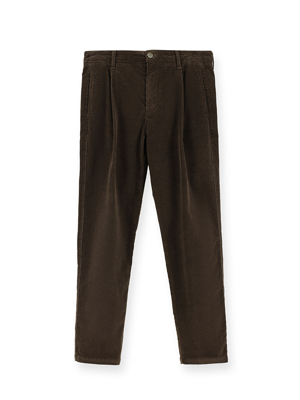 Kahverengi Regular Fit Elastanlı Pileli Kadife Pantolon-7