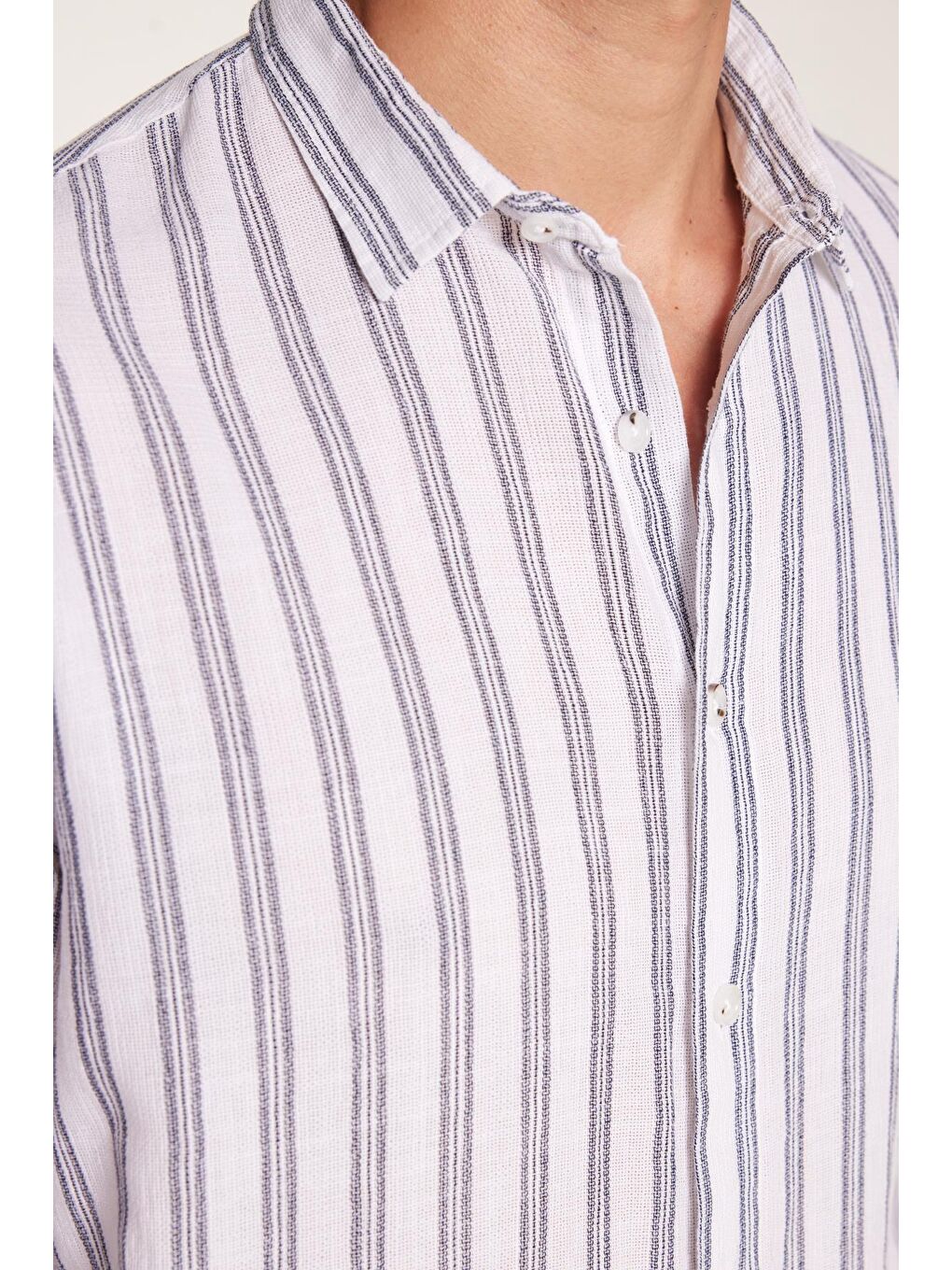 Karışık Relax Fit Oversize Dökümlü Rahat Kesim Çizgili Keten Spor Erkek Gömlek-2