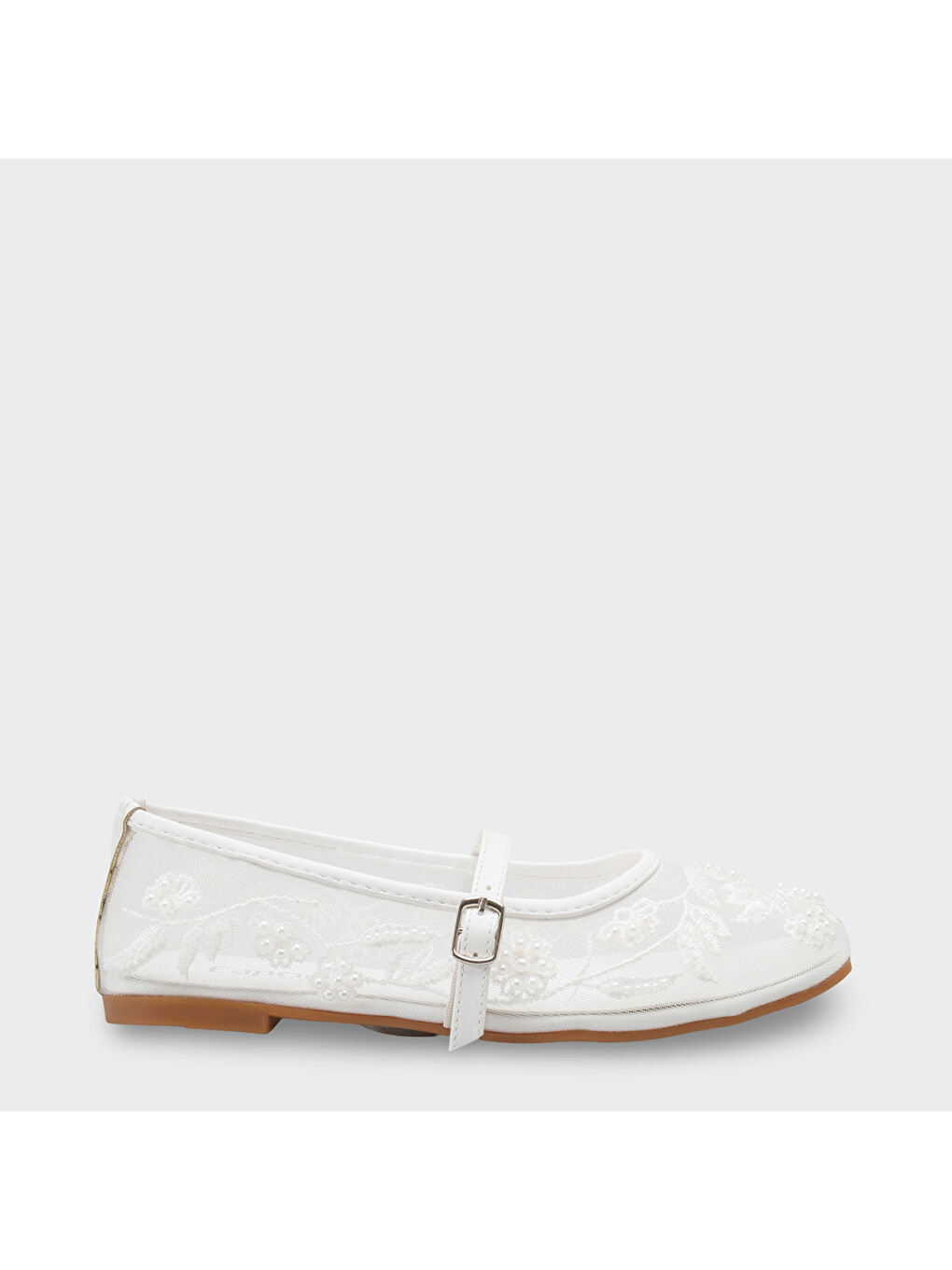 Beyaz Mathilde Dantelli Fileli Nakışlı Kadın Babet