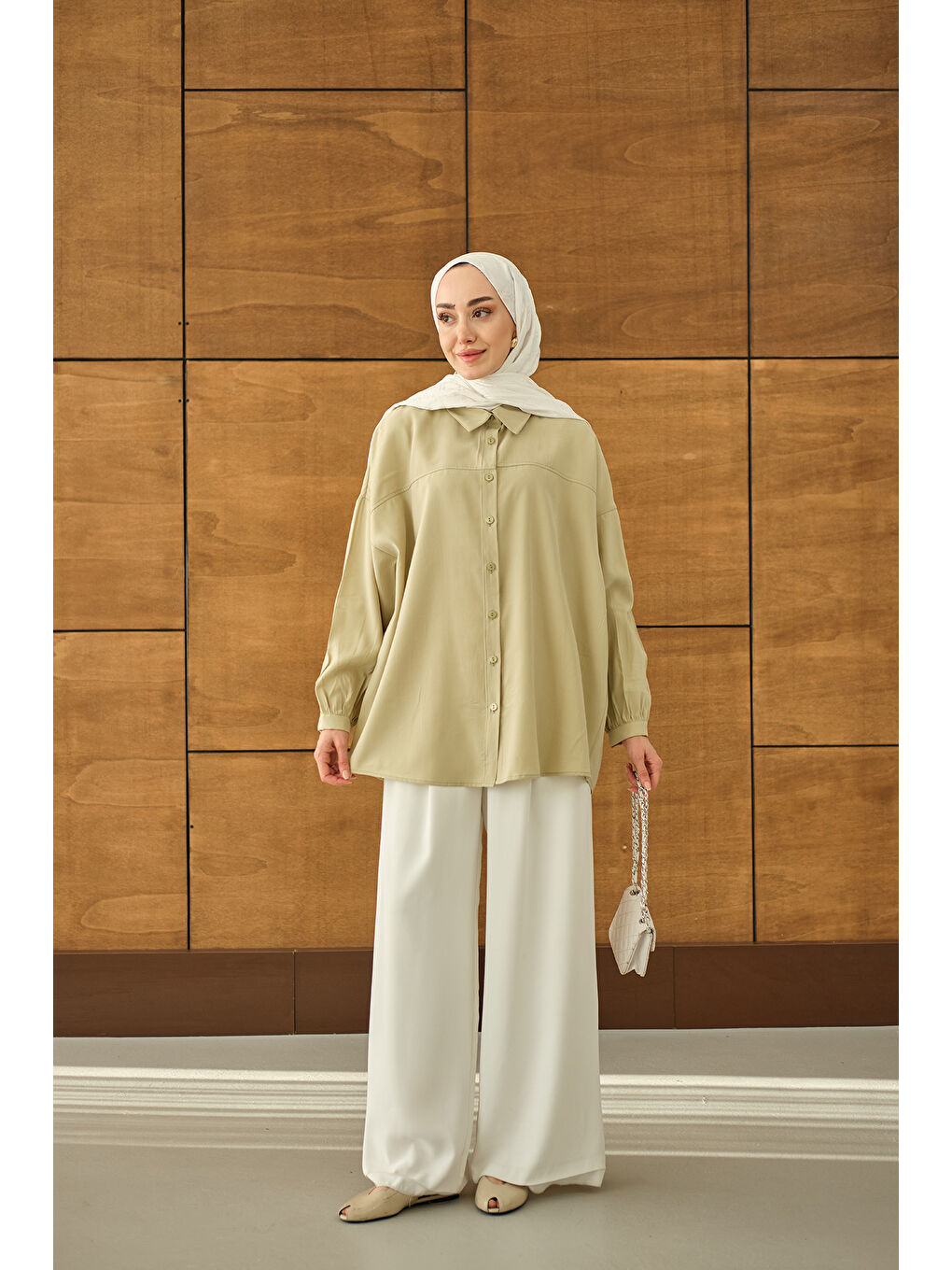 Turkuaz Kadın Biyeli Bel Bağlamalı Gömlek Su Yeşil-1