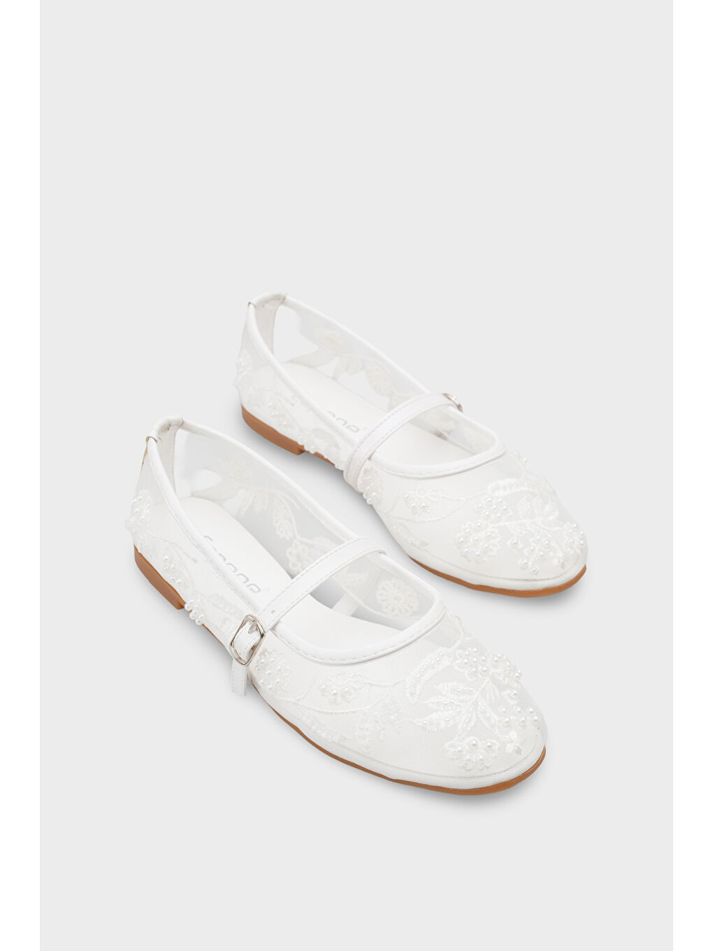 Beyaz Mathilde Dantelli Fileli Nakışlı Kadın Babet-1