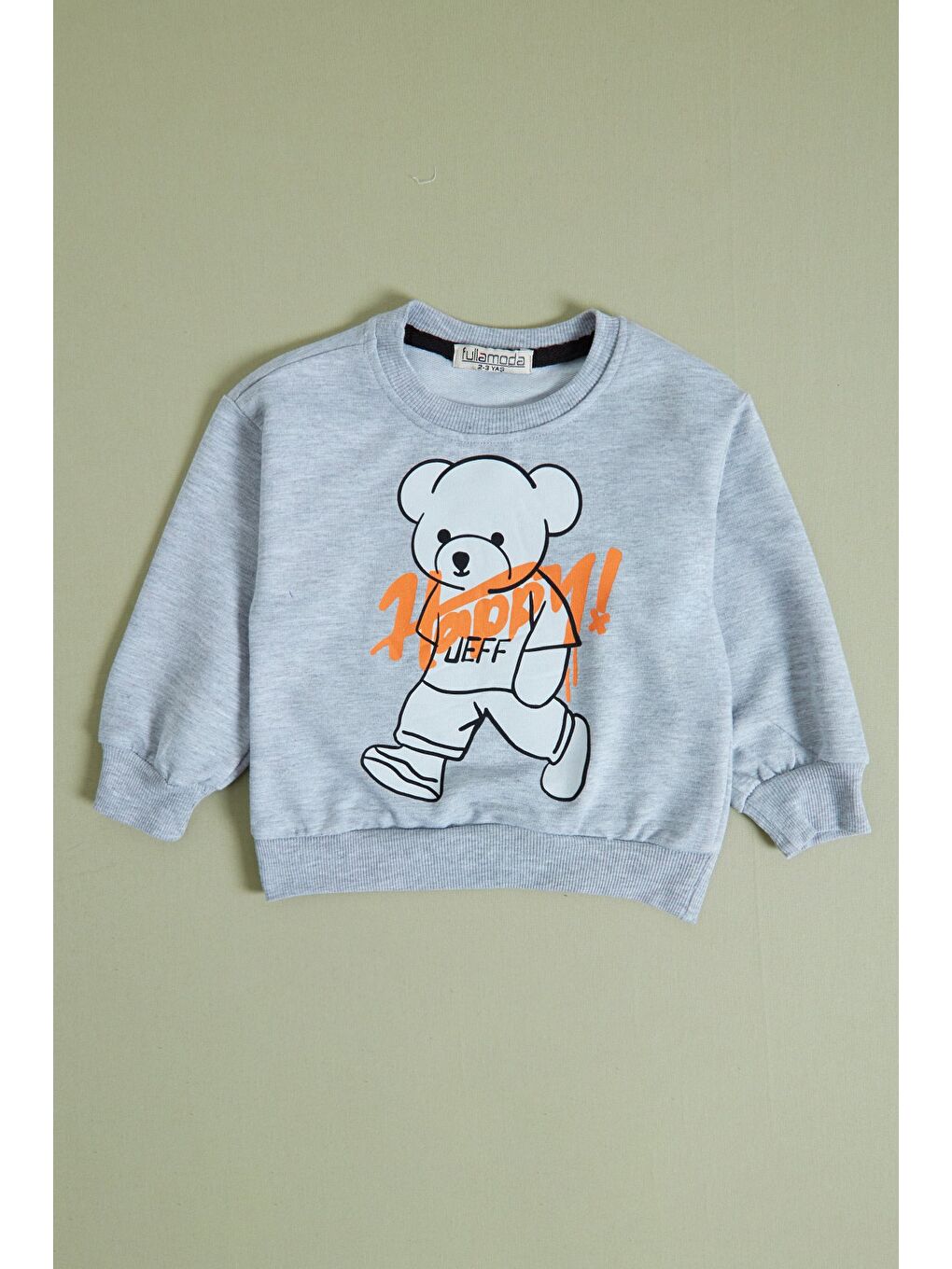 Gri Ayıcık jeff Baskılı Erkek Çocuk Sweatshirt Takım-1