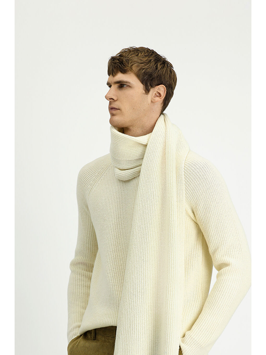 Ekru Bisiklet Yaka Regular Fit Yünlü Triko Kazak-1