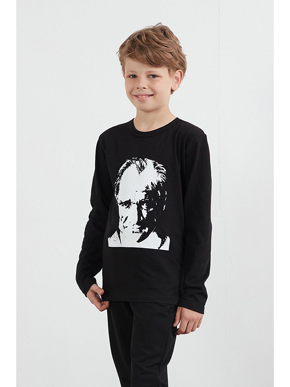Siyah Atatürk Baskılı Uzun Kollu Unisex Çocuk Body-1