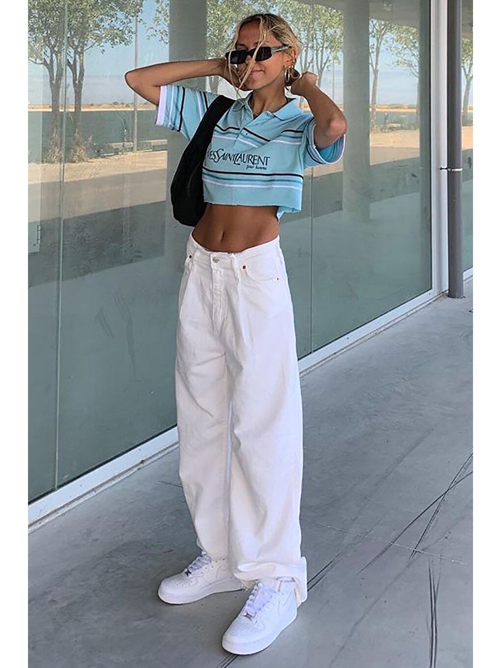 Beyaz Basic Pileli Palazzo Kadın Jean Mg1405-6