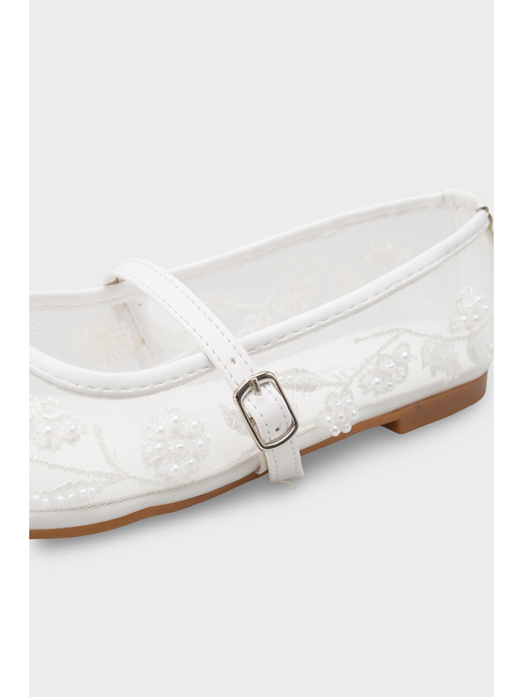 Beyaz Mathilde Dantelli Fileli Nakışlı Kadın Babet-2