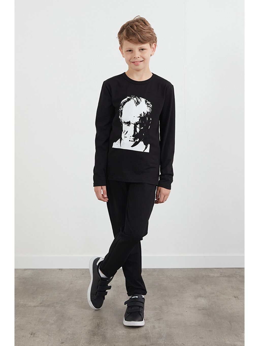 Siyah Atatürk Baskılı Uzun Kollu Unisex Çocuk Body-2
