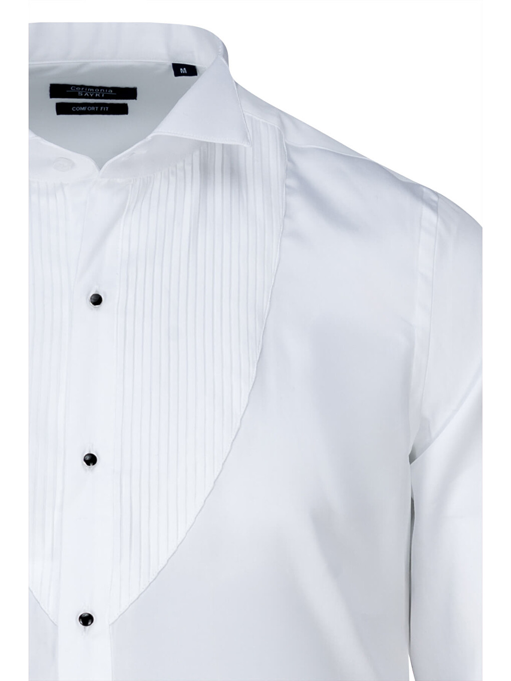 Beyaz Comfort Fit Slim Yaka 100% Pamuk Manşetli Saten Klasik Gömlek-1