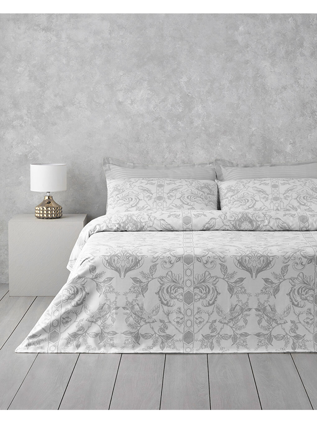 Gri Dainty Bird Pamuk Saten Çift Kişilik Nevresim Takımı 200x220 cm Gümüş-6
