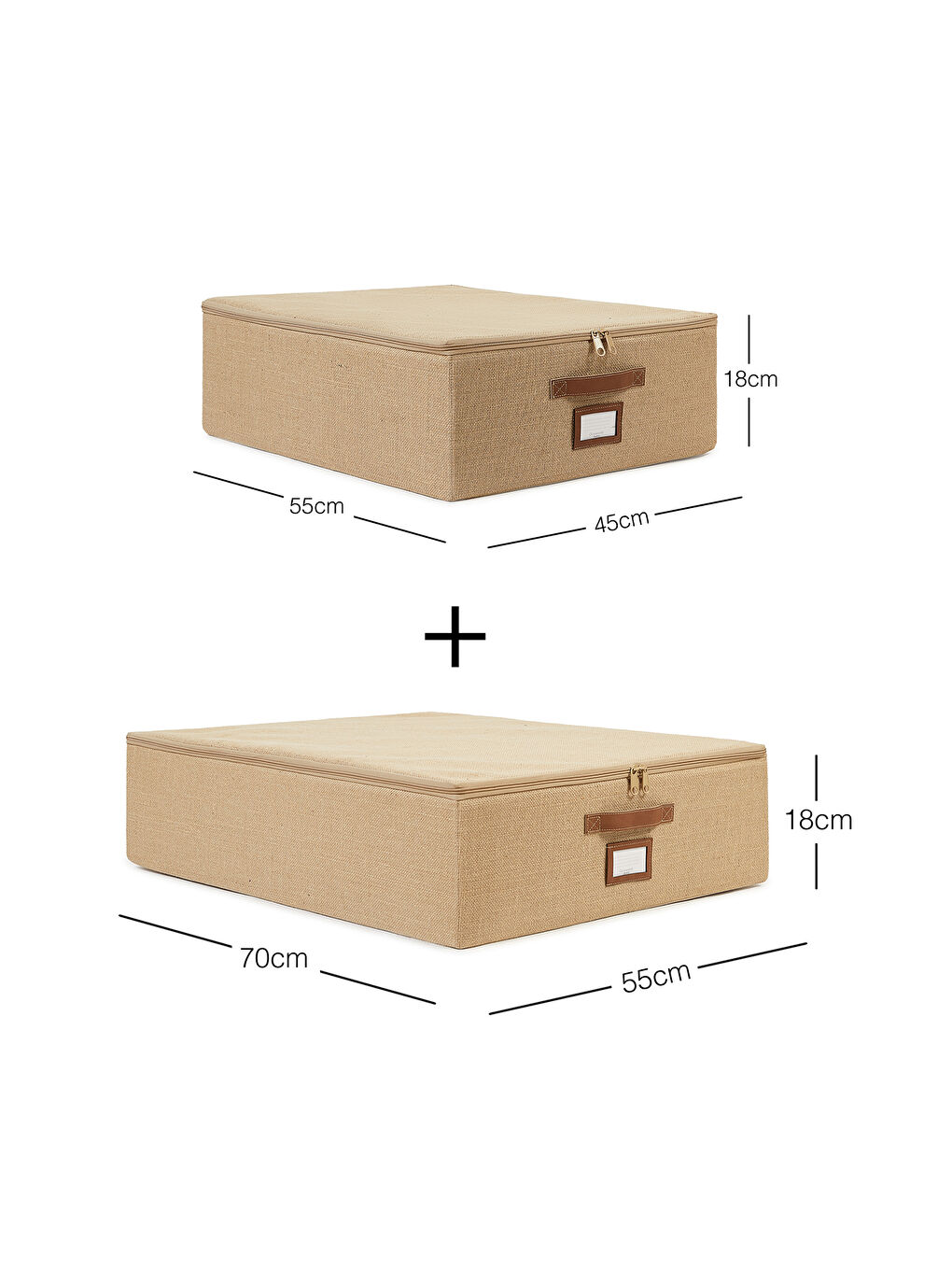 Bej 2'li Jüt Destekli Hurç Set 45 x 55 x 18 + 55 x 70 x 18 cm-2