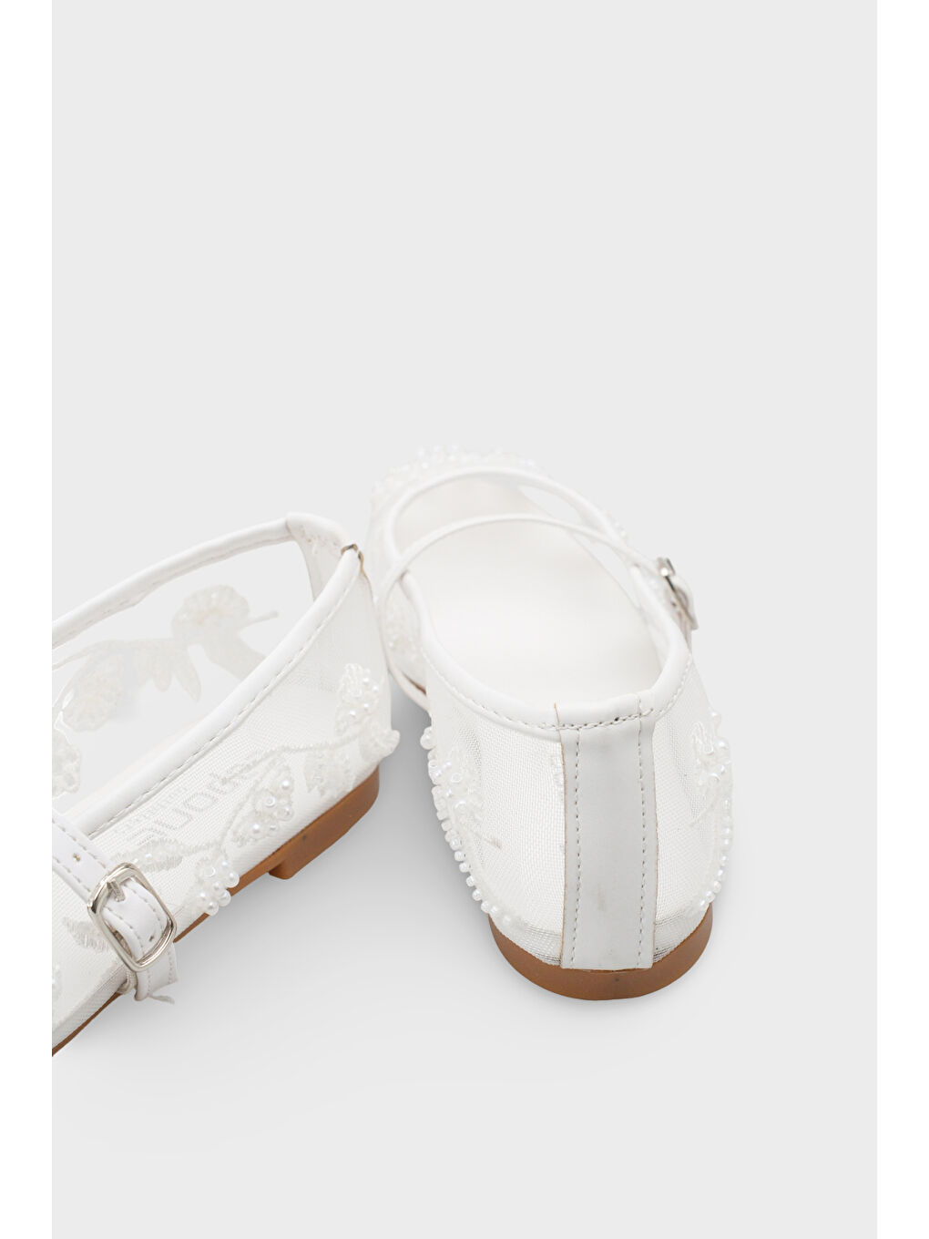 Beyaz Mathilde Dantelli Fileli Nakışlı Kadın Babet-3