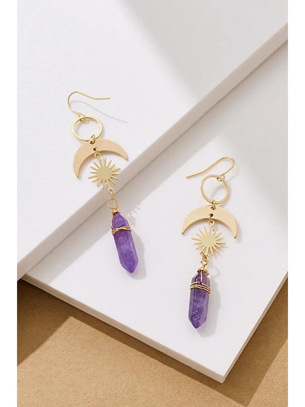 Sarı Mor Taşlı Astral Küpe-1