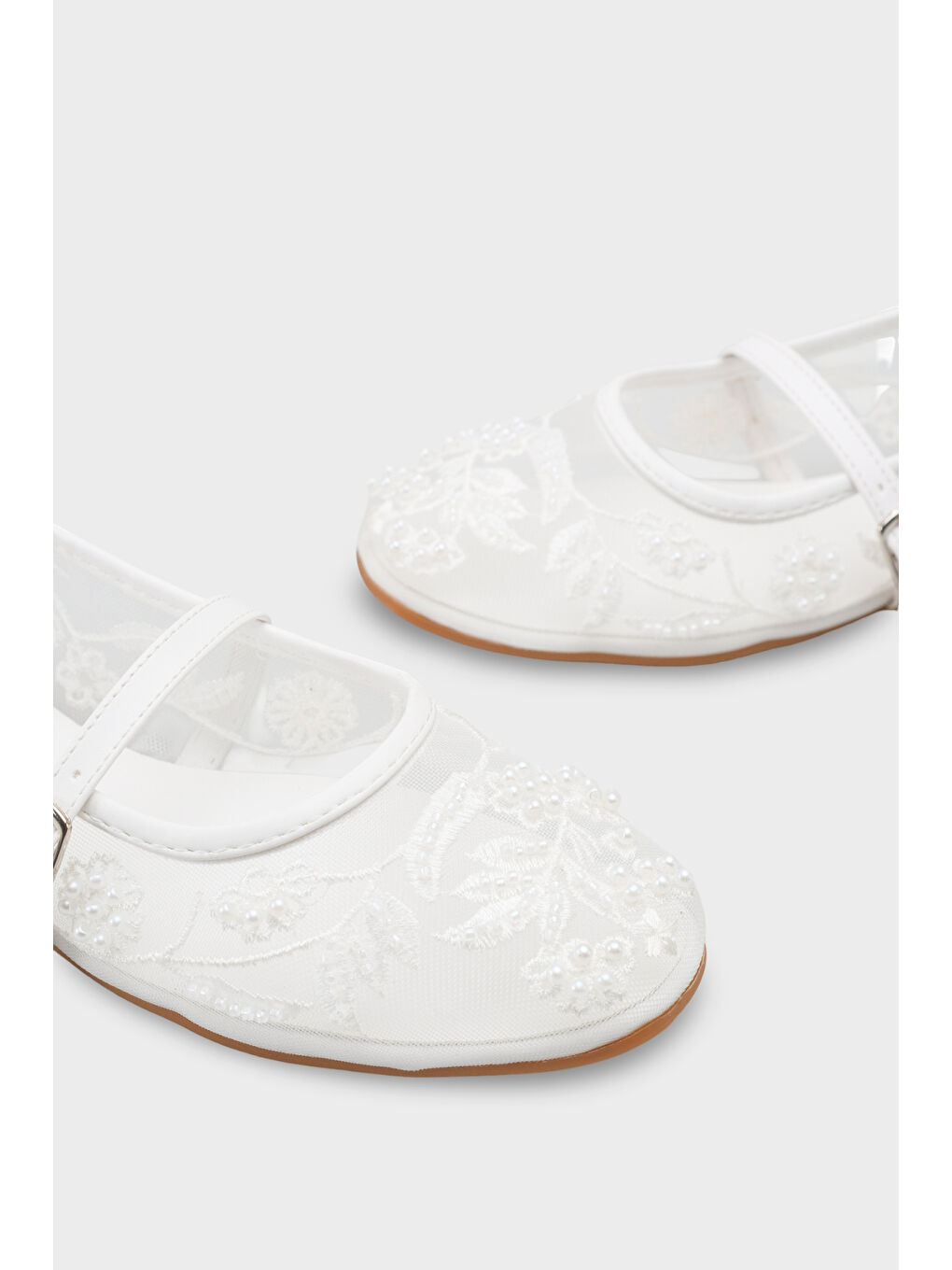 Beyaz Mathilde Dantelli Fileli Nakışlı Kadın Babet-4