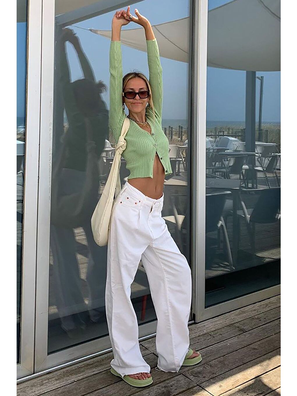 Beyaz Basic Pileli Palazzo Kadın Jean Mg1405-9