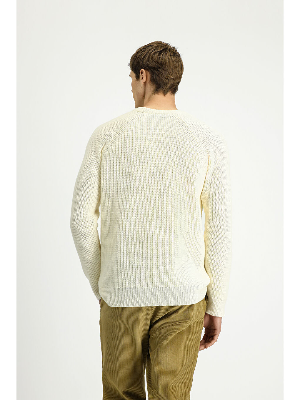 Ekru Bisiklet Yaka Regular Fit Yünlü Triko Kazak-5