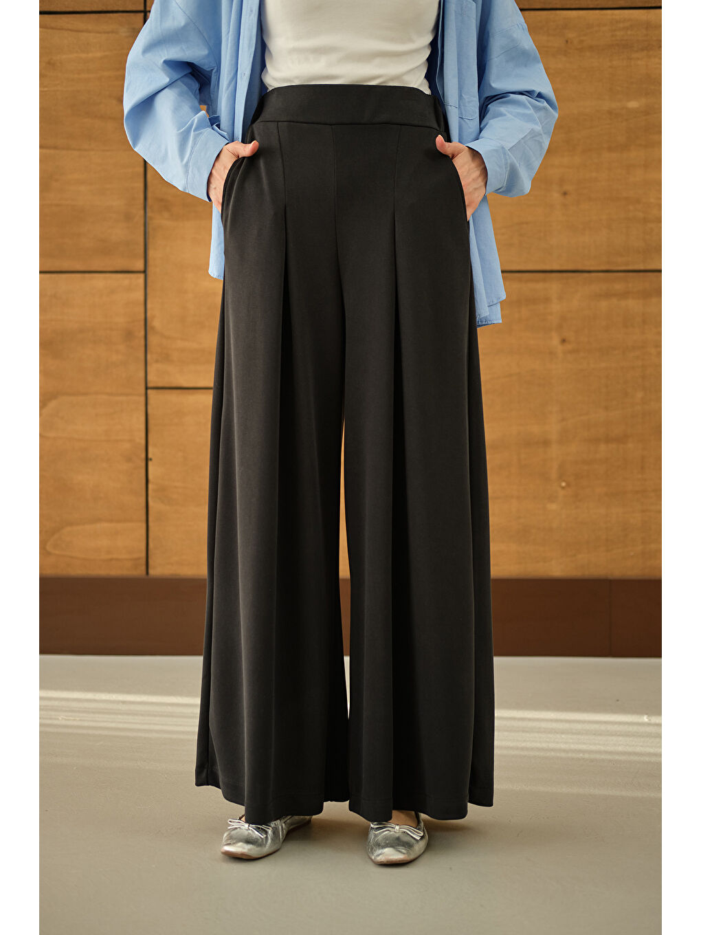 Kadın Bol Paça Pantolon Siyah-1