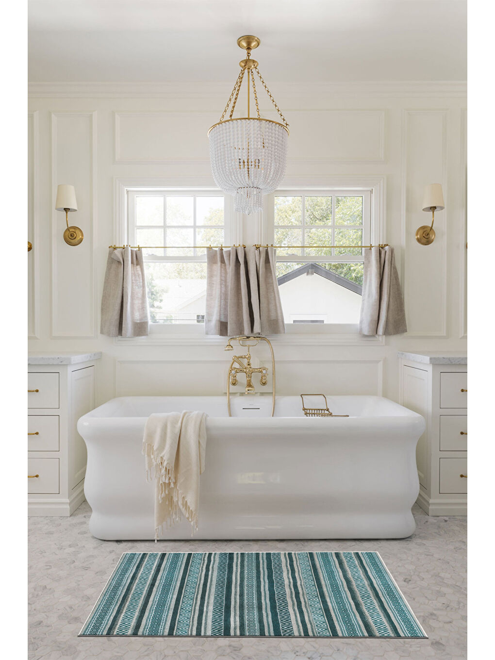 Mavi Dekoratif Özel Tasarım Yıkanabilir İnce Kaymaz Tabanlı Modern Halı KECE FR34-3