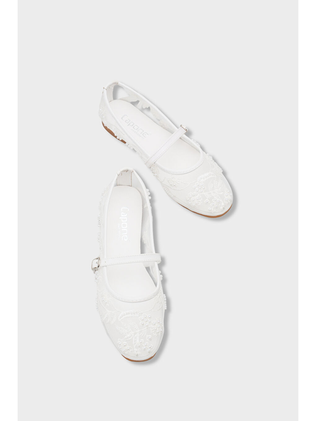 Beyaz Mathilde Dantelli Fileli Nakışlı Kadın Babet-5