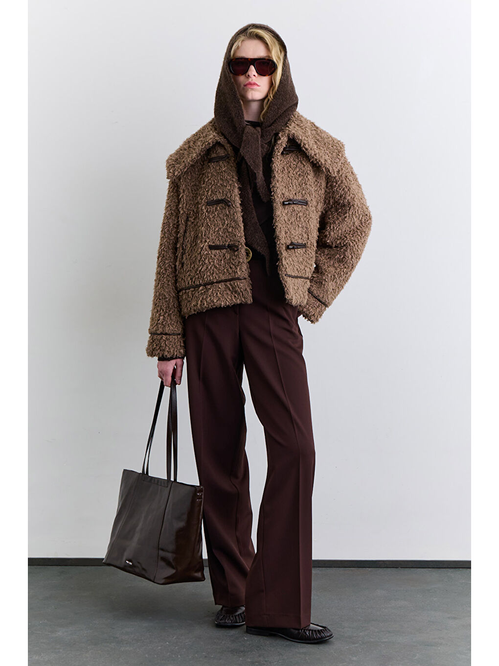 Düğmeli Kürk Kaban Kahverengi-1