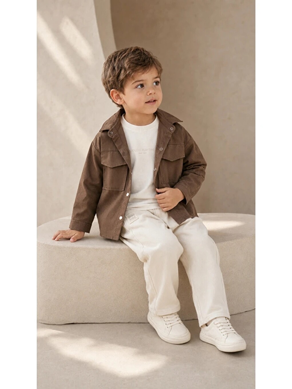 Bej Erkek Bebek Gabardin Ceketli 3'lü Takım 9041 Ms-1
