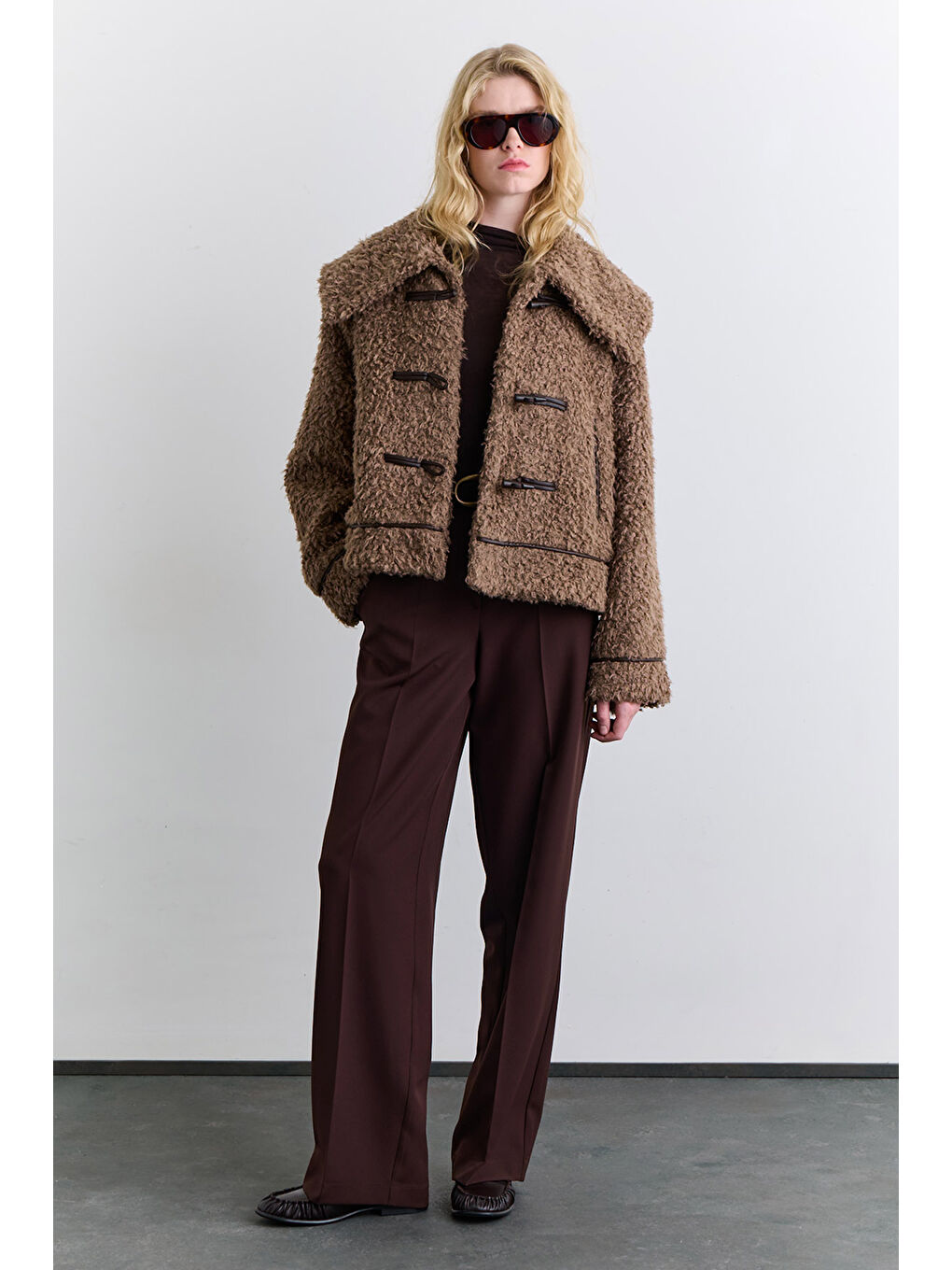 Düğmeli Kürk Kaban Kahverengi-2