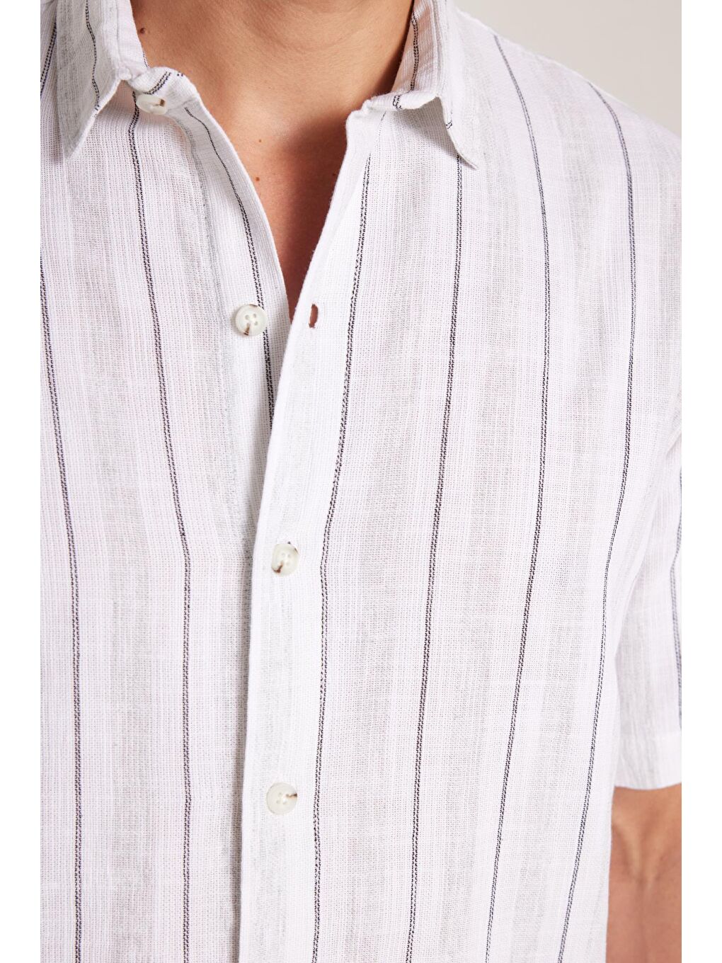 Karışık Relax Fit Oversıze Pamuklu Keten Efekt Çizgili Özel Tasarım Erkek Gömlek-2