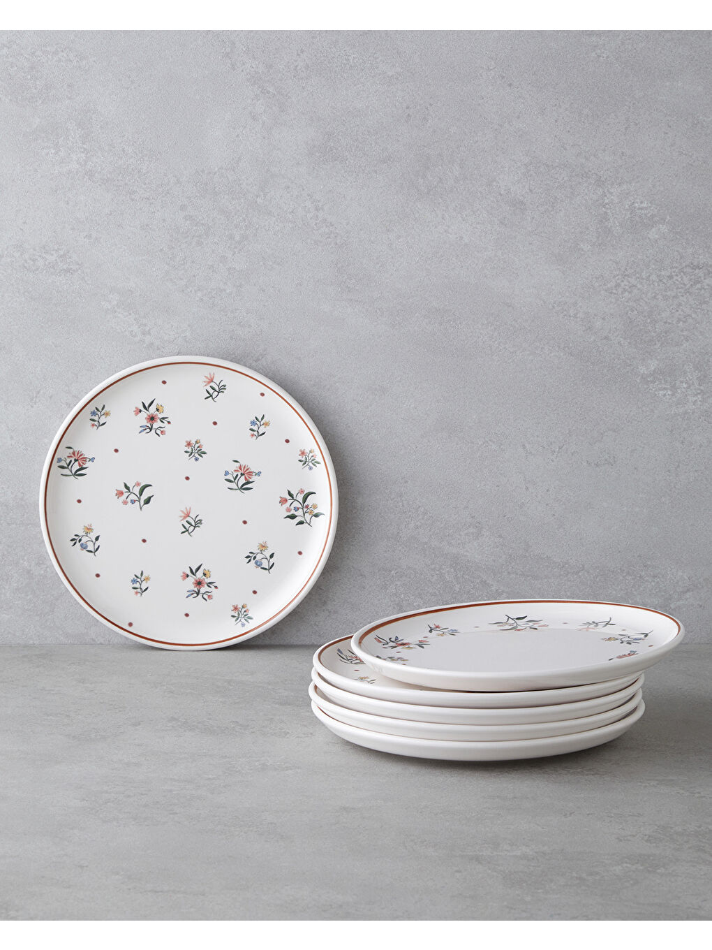 Beyaz Bianca Seramik 6'lı Pasta Tabağı 20 cm Renkli