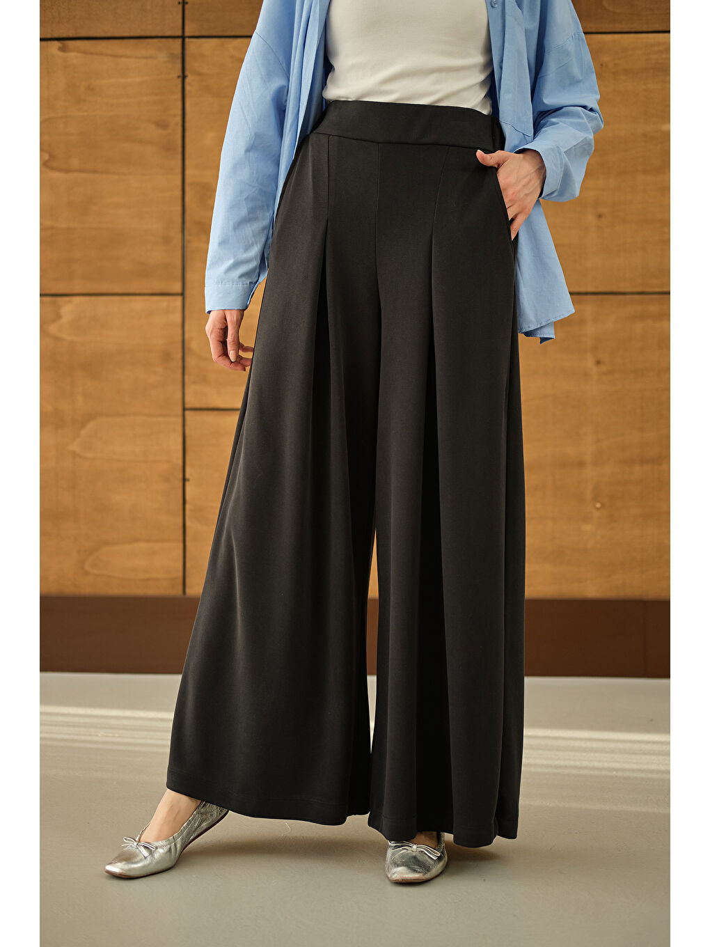 Kadın Bol Paça Pantolon Siyah-2