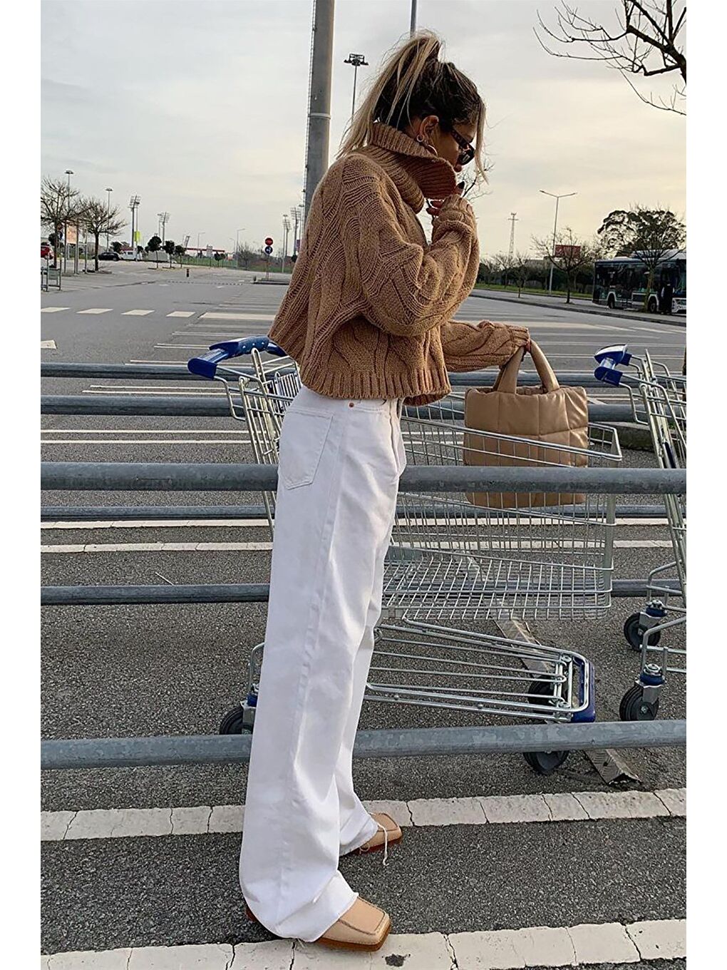 Beyaz Basic Pileli Palazzo Kadın Jean Mg1405-11